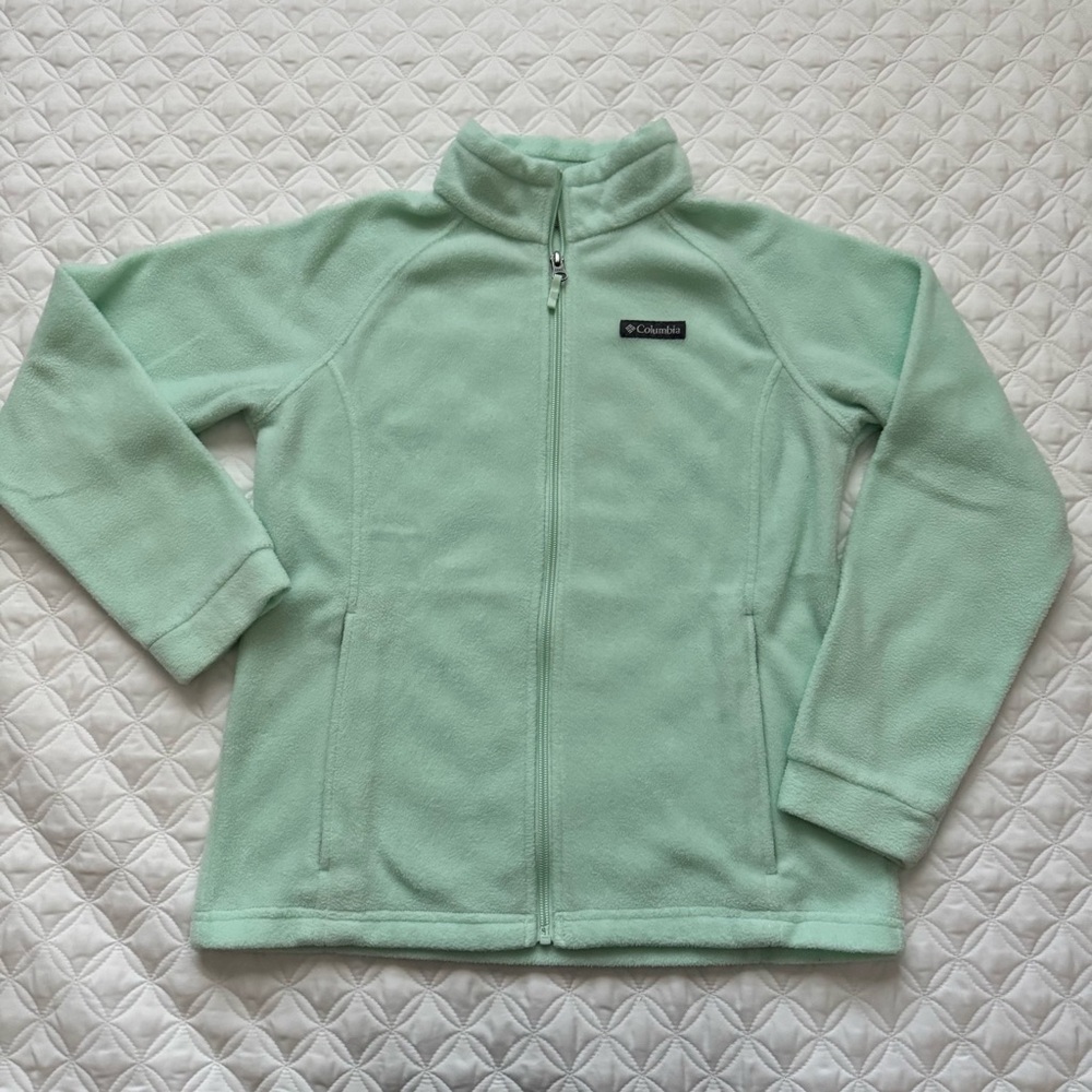 Columbia Youth Benton Springs Full Zip Fleece Jacket Mint Green Size L 14-16
